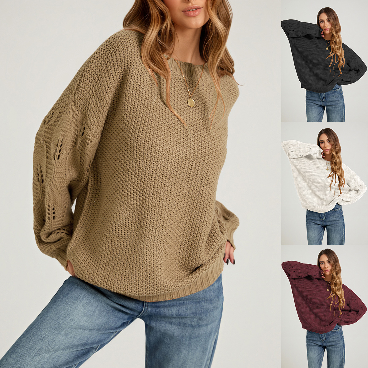 Women's Solid Color Crewneck Knit Pullover Sweater