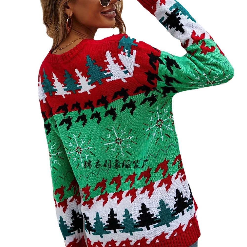 Christmas Tree Print Pullover Sweater for Women