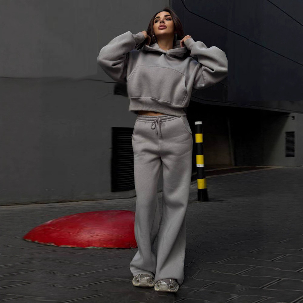 Women's Solid Color Hoodie and Jogger Pants Two-Piece Set