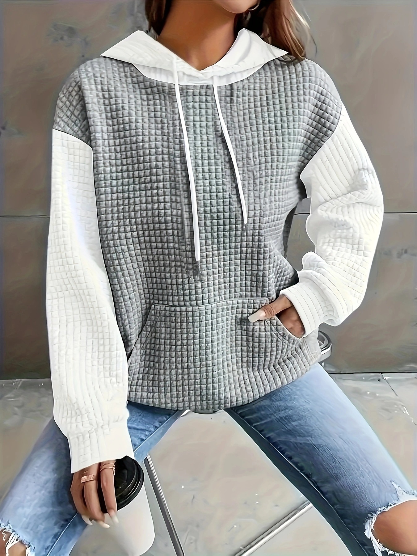 Color Block Patchwork Pullover Hoodie for Women
