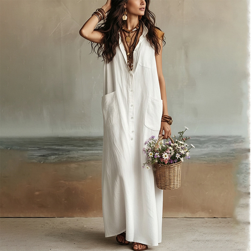 Women's Off-Shoulder Boho Shirt Dress Loose A-Line High Waist