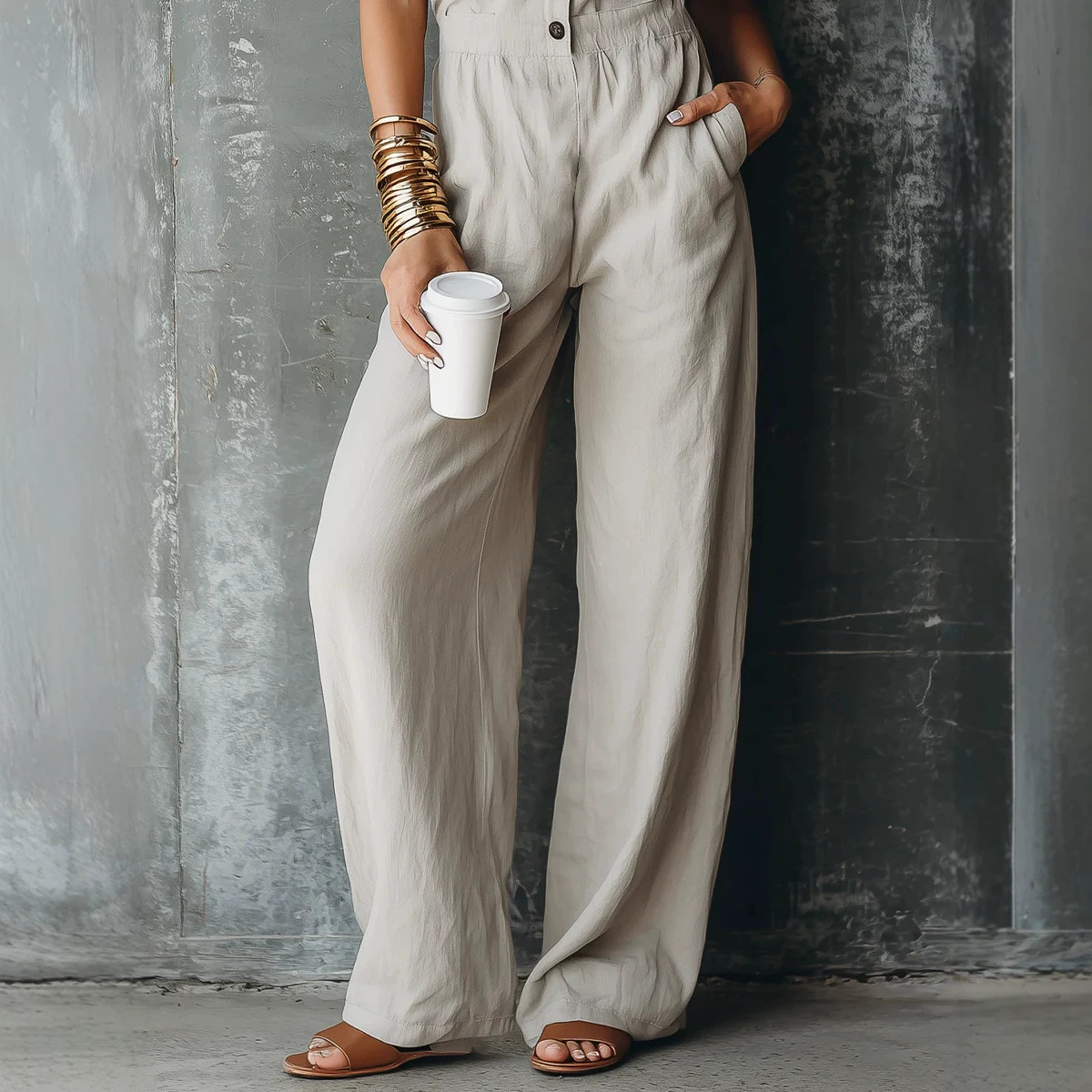 Elegant Button-Front Multi-Pocket Jumpsuit