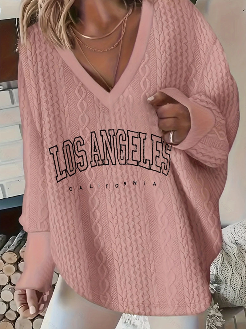 V-Neck Long-Sleeve Letter Embroidered Sweatshirt