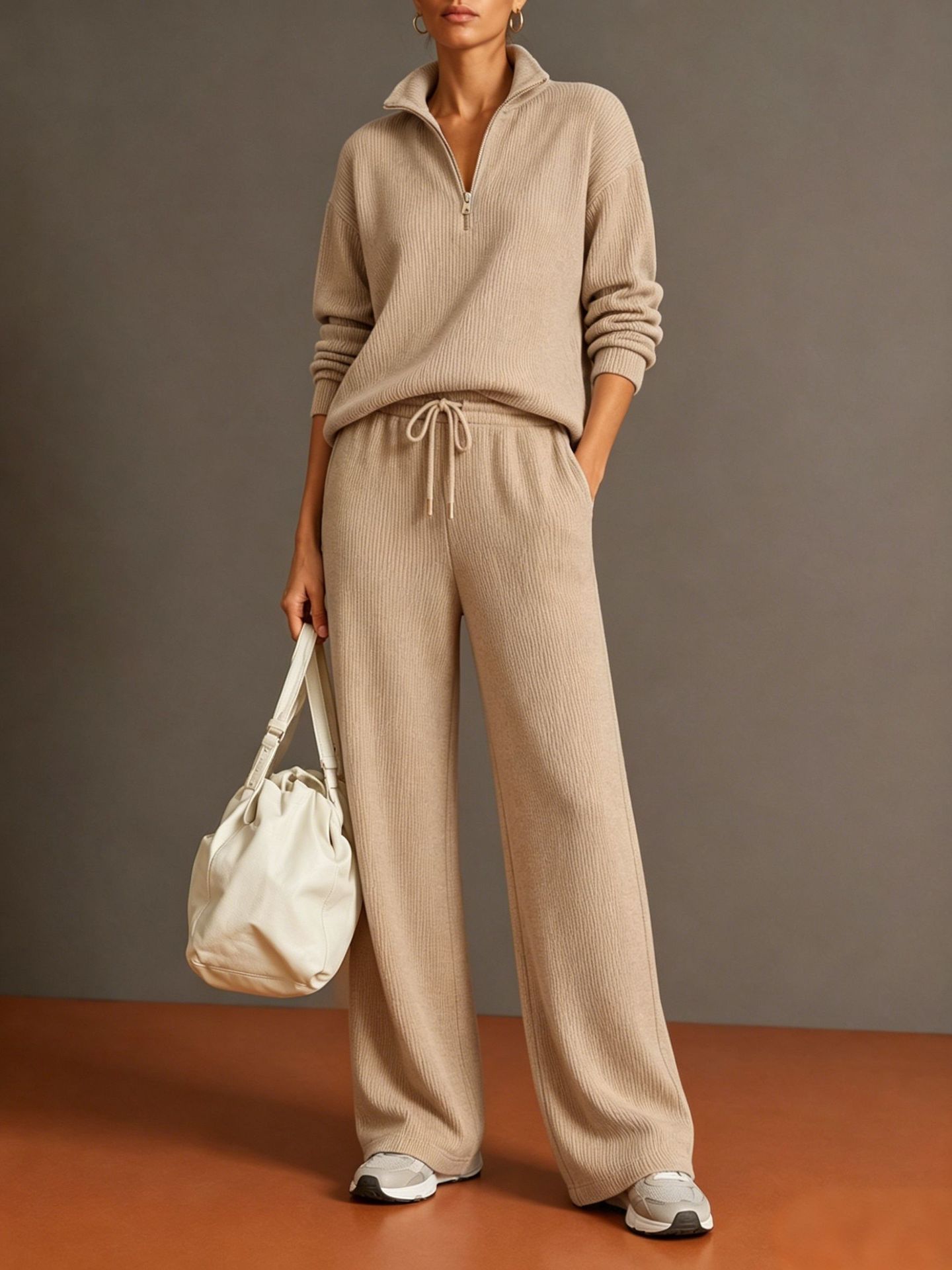 2026 Amazon Cross-Border New Fall/Winter Women's Tracksuit Half-Turtleneck Zip Hoodie Wide-Leg Pants Set for Women