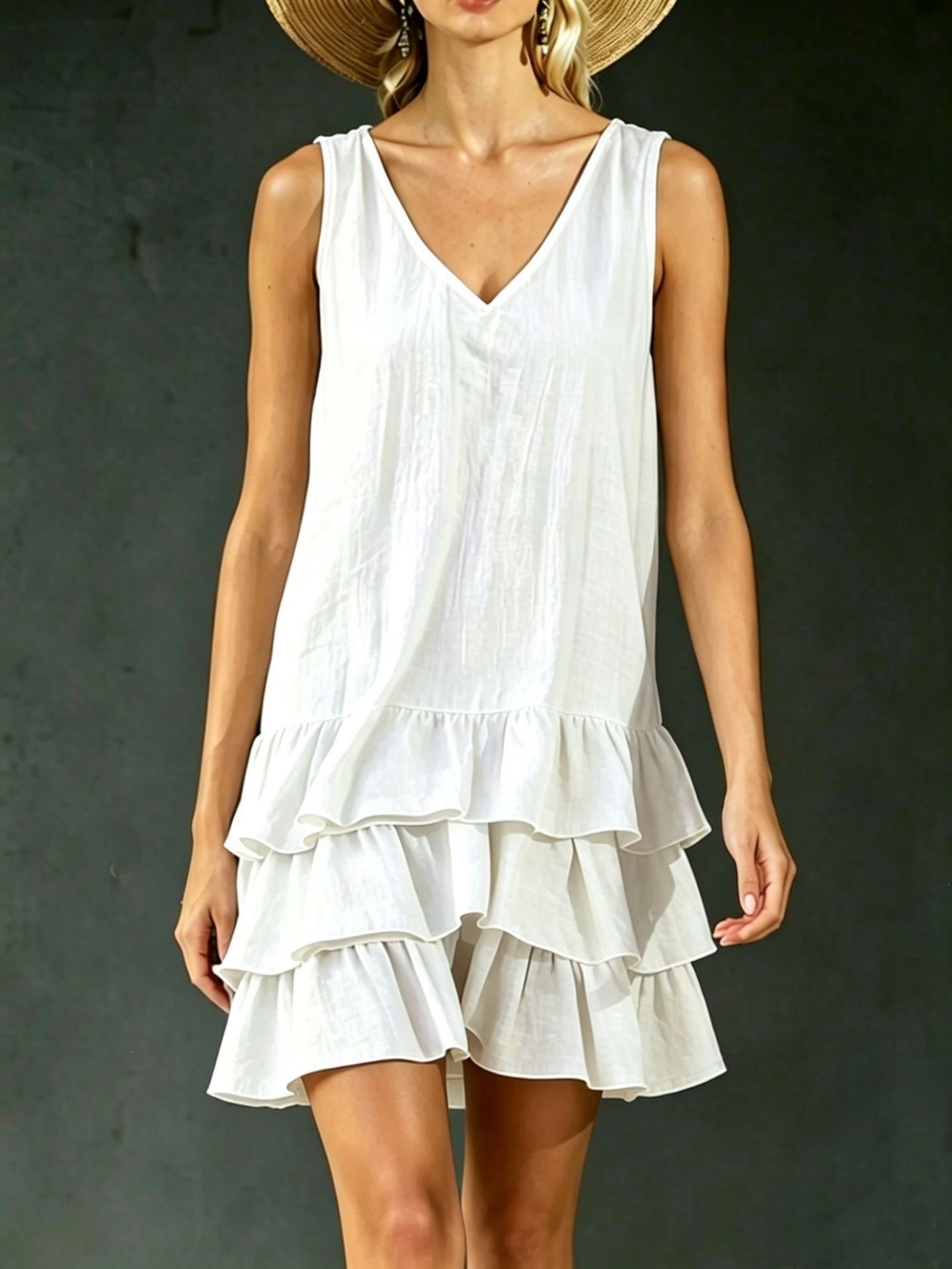 Women's Sleeveless V-Neck Midi Dress with Patchwork Detail