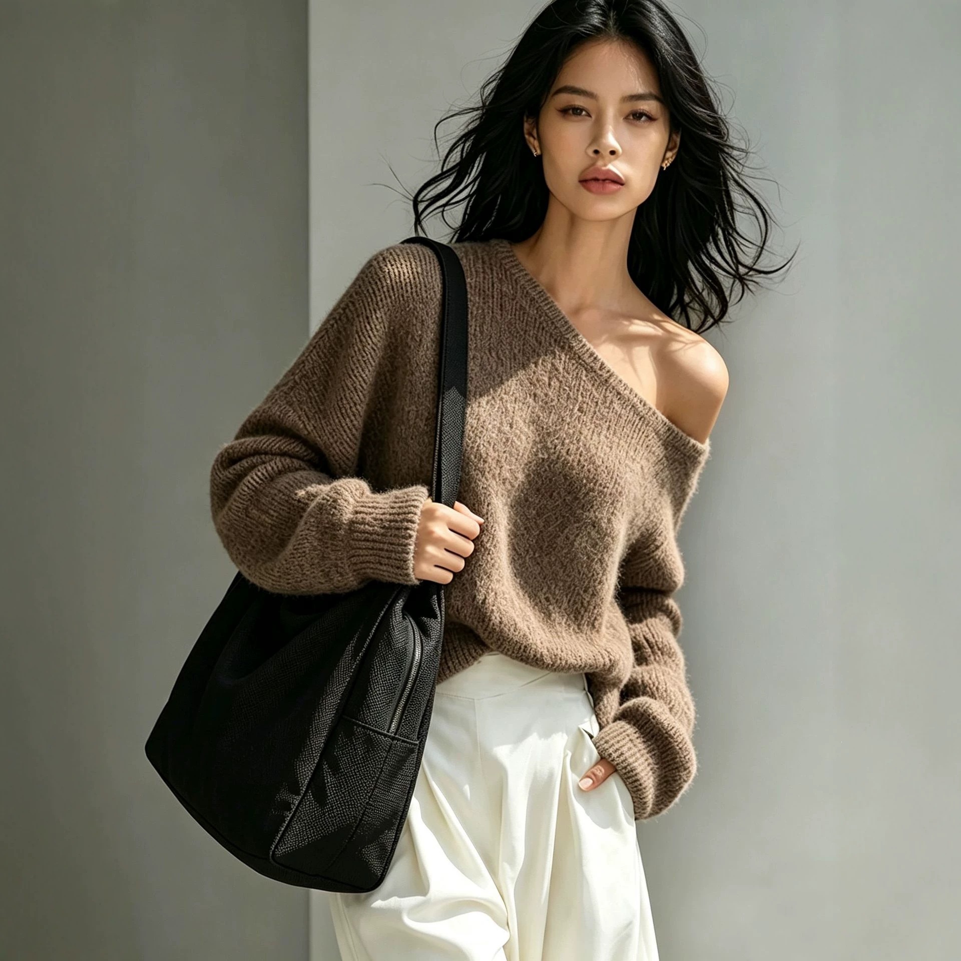 Women's Off-Shoulder Lazy Knit Top Fall Winter Pullover