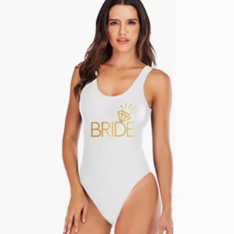 Women's Bridal Party One-Piece Swimsuit with Gold Foil Letter Print