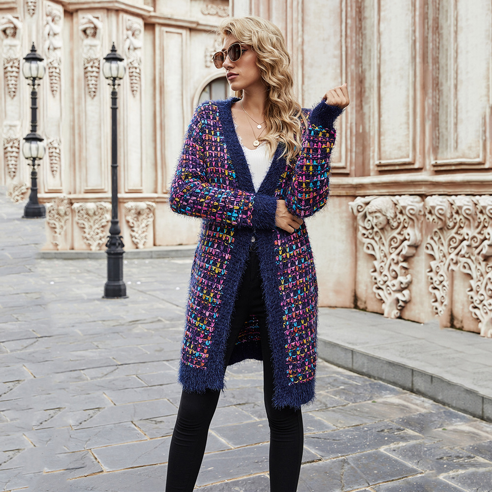 Women's Striped Knit Cardigan Long Sleeve Loose Fit Longline Coatigan