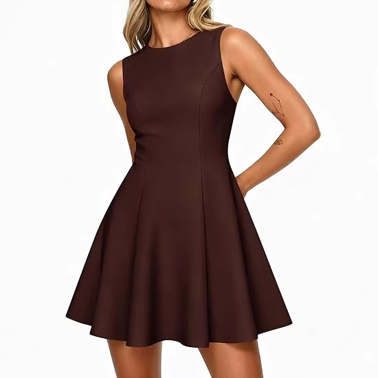 Women's Sleeveless Boat Neck A-Line Dress Casual