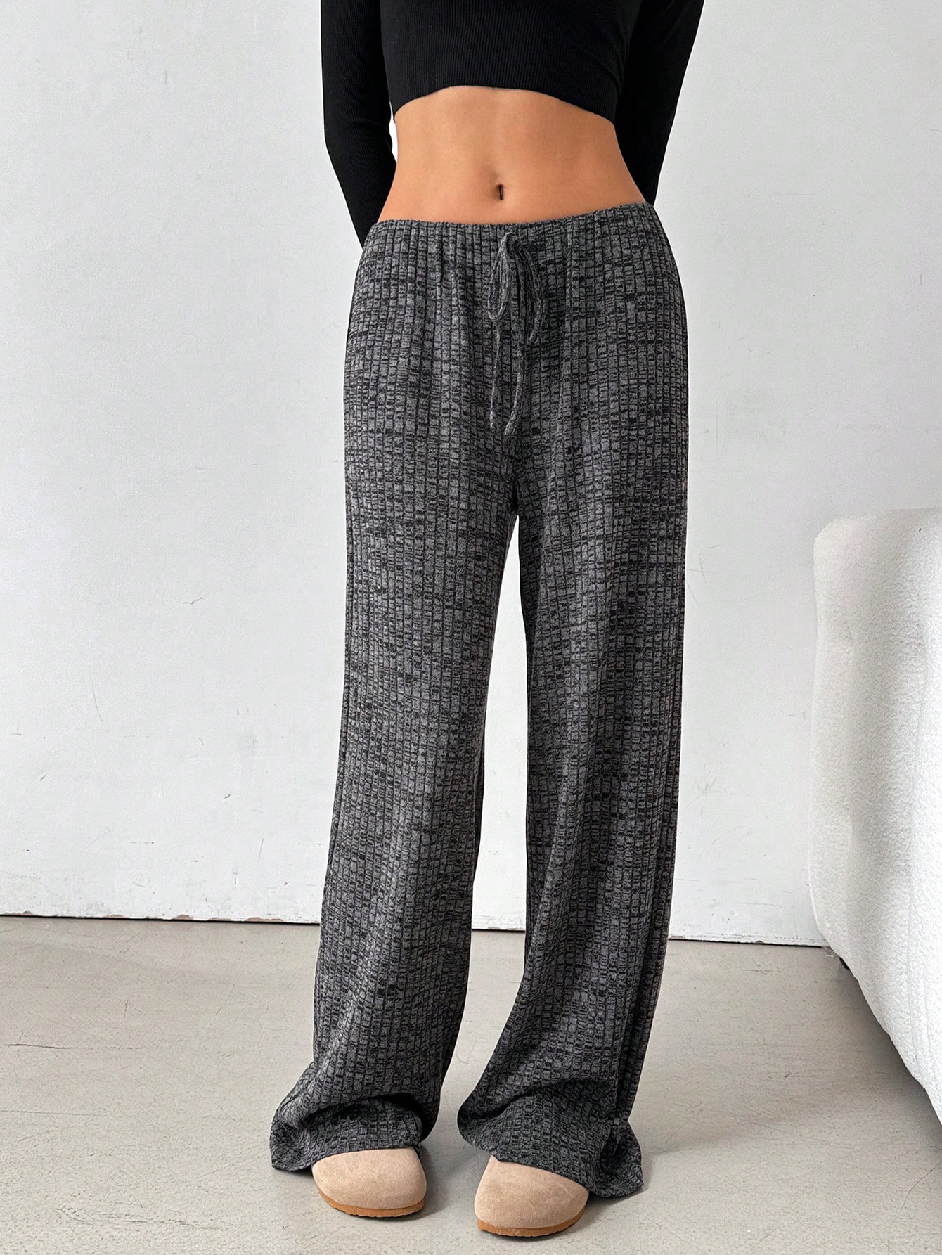 Women's Striped & Solid Cotton Straight-Leg Pants with Elastic Drawstring Waist
