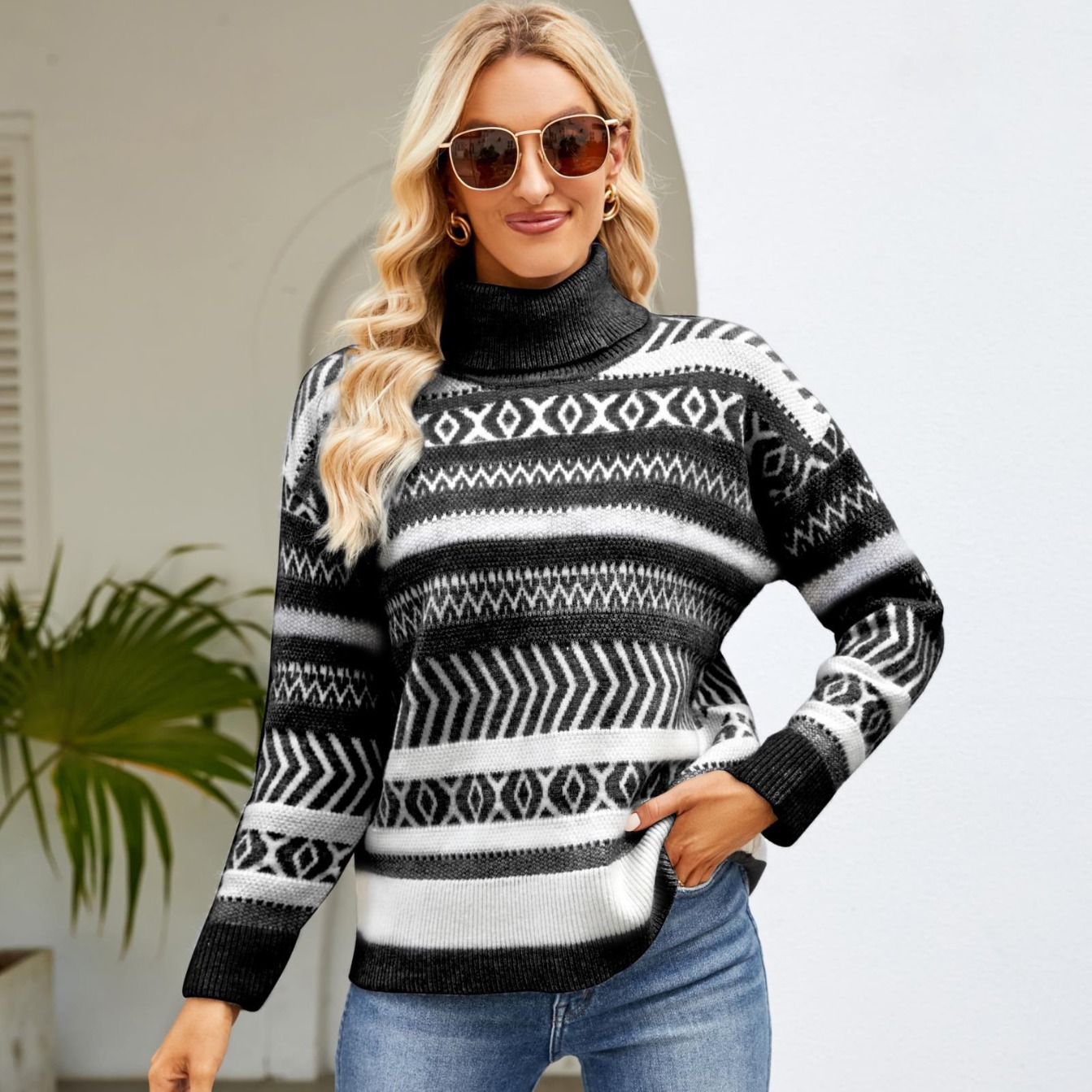 Women's Loose Turtleneck Sweater Casual Knit Pullover