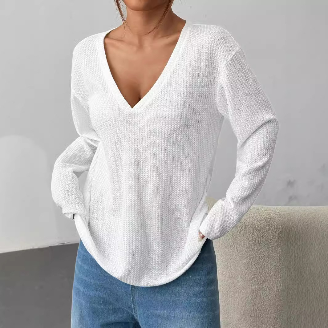 Women's Loose V-Neck Long Sleeve Knit Top
