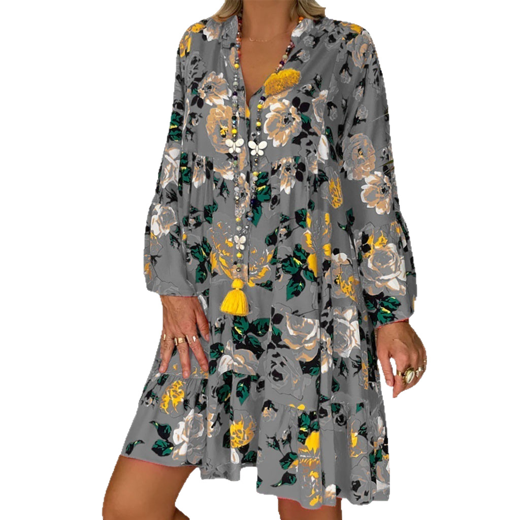 Retro Street Style Half-Open Neck Flared Midi Dress