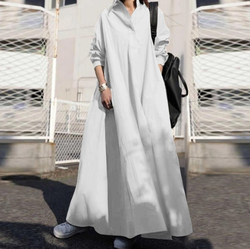 Women's Sweet Retro Long Sleeve Collared Loose A-Line Dress