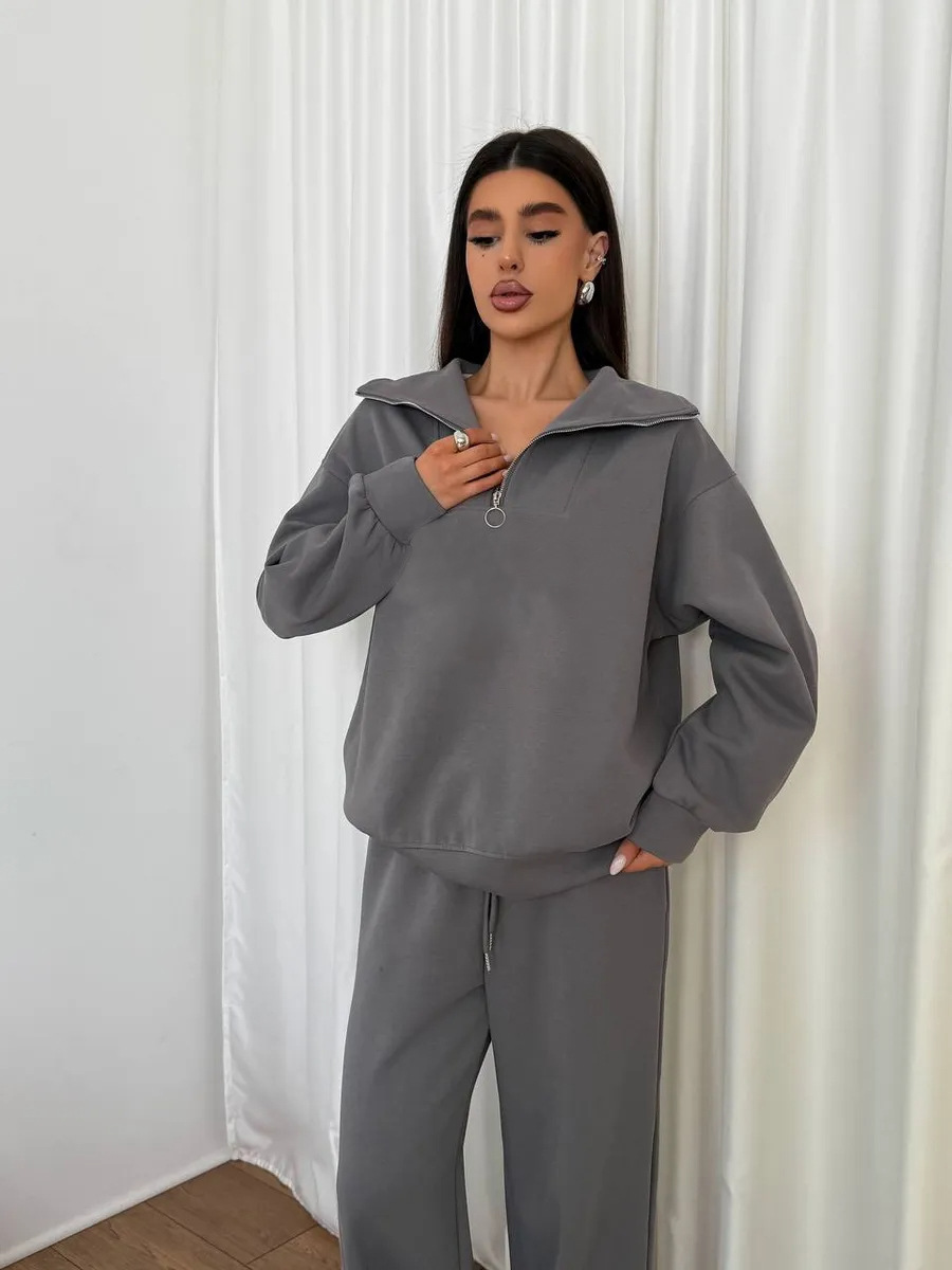 Women's Long Sleeve Stand Collar Zip Tracksuit Casual 2-Piece Set