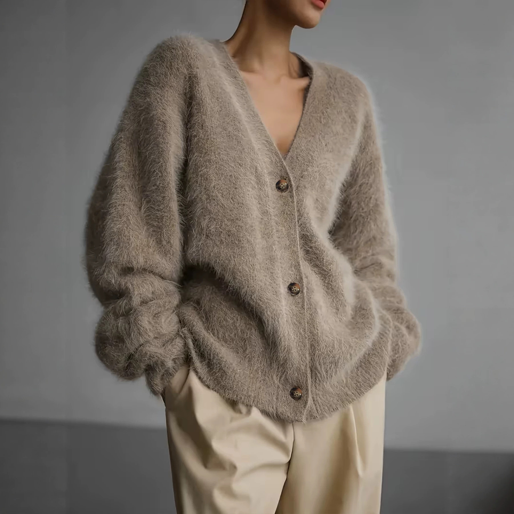Women's Long Sleeve Knit Cardigan with Button Front, Soft Viscose, Warm & Versatile