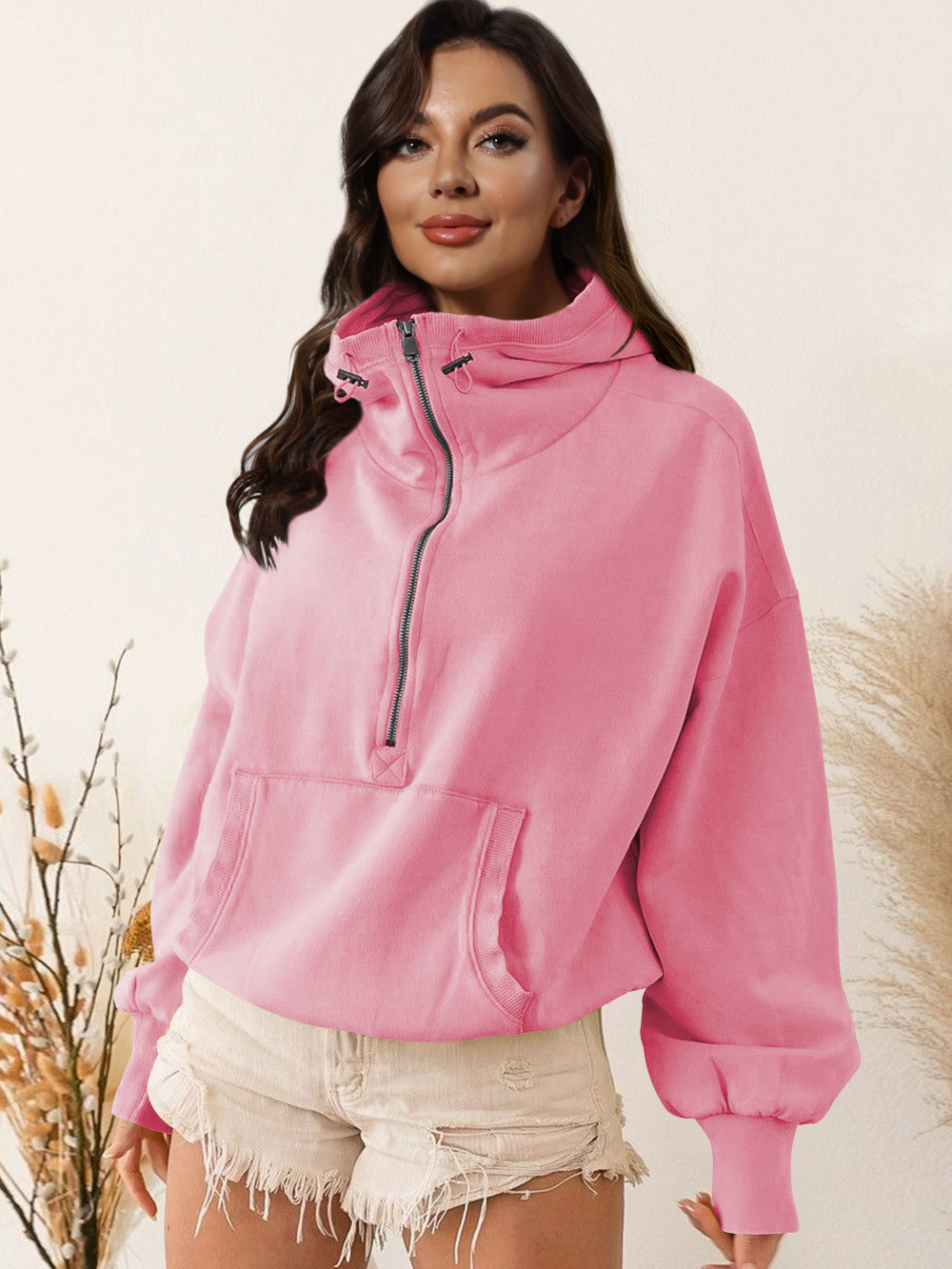 Women's Zip-Up Hoodie Drawstring Long Sleeve Sweatshirt