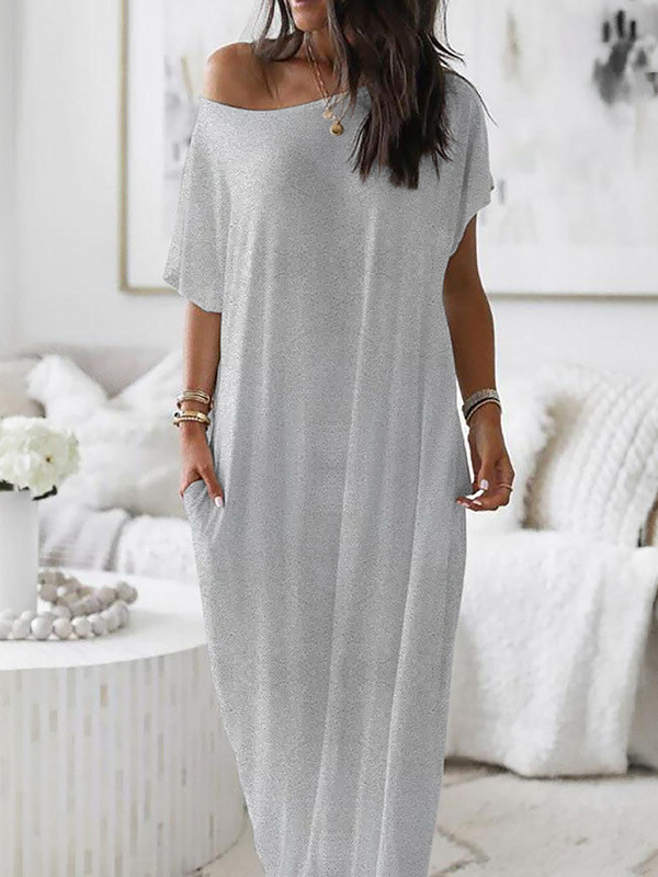 Women's Solid Color Short Sleeve Long Casual Dress