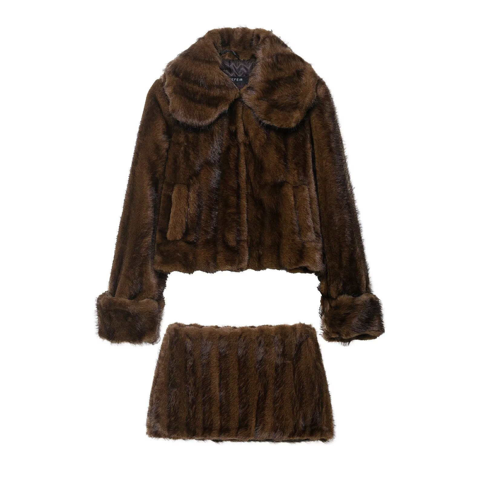 Women's Faux Fur Effect Jacket and Mini Skirt Set