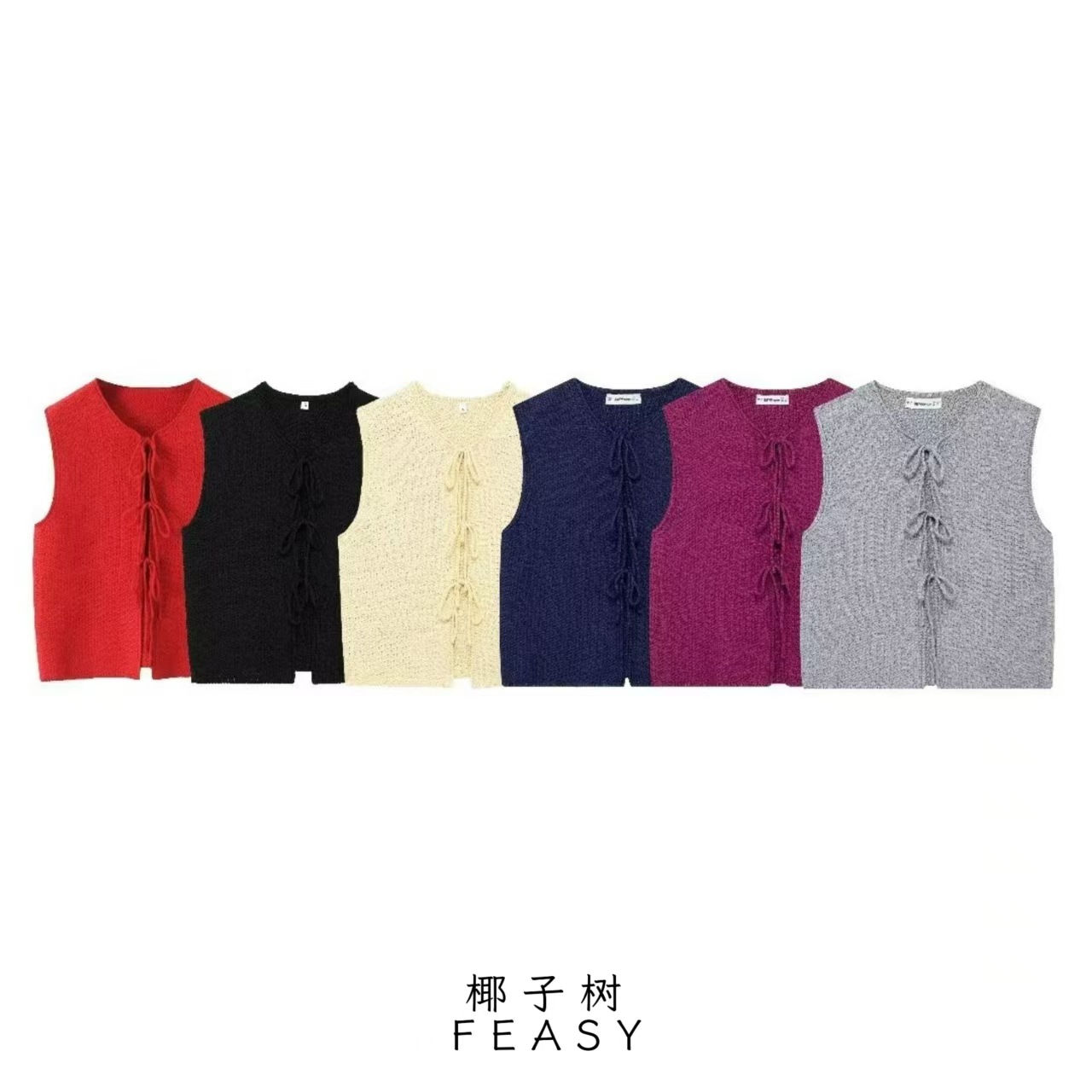 Bow Tie V-Neck Sleeveless Knit Vest