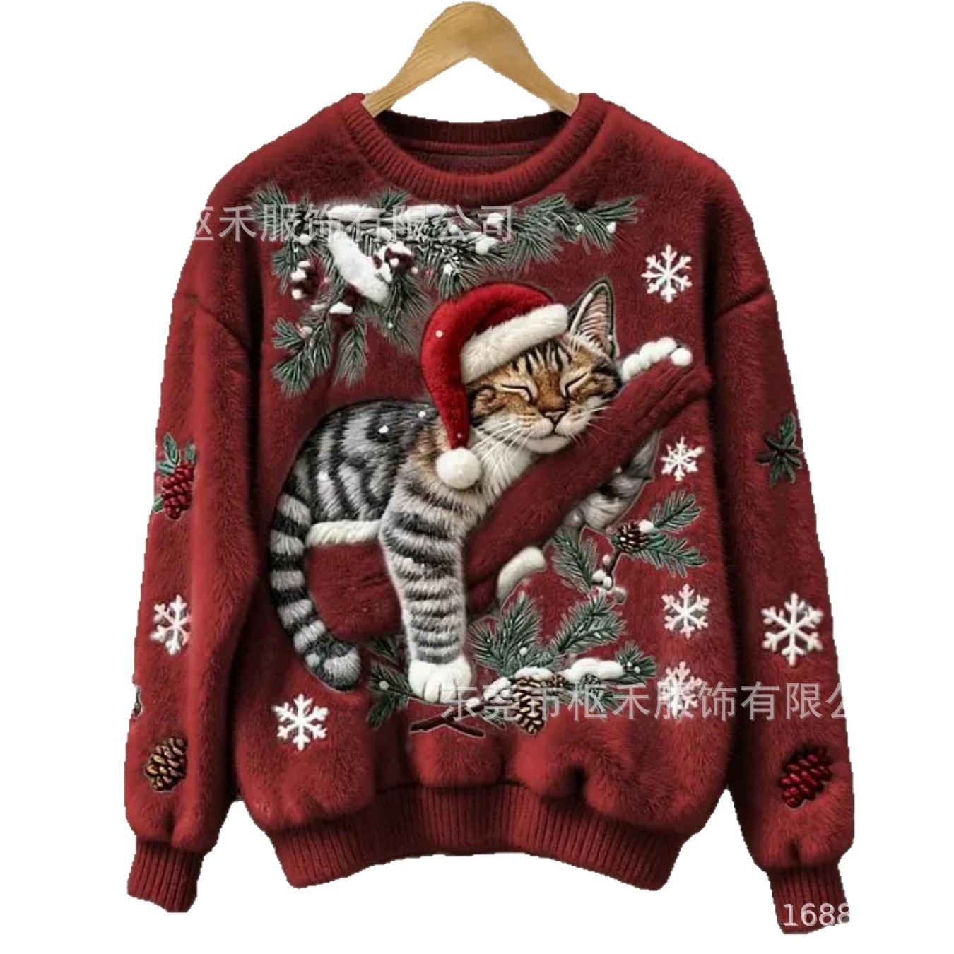Women's Christmas Cat Snowflake Flannel Print Sweatshirt