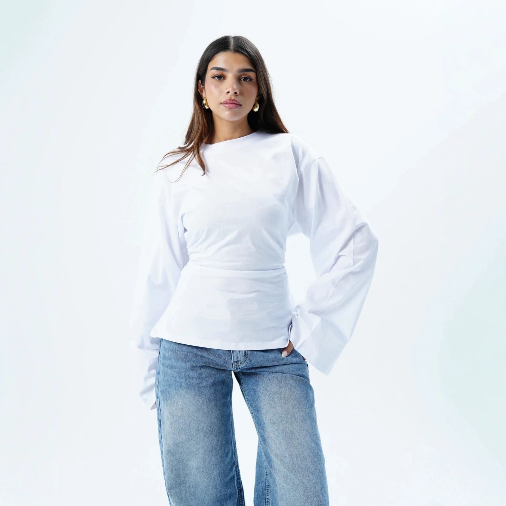 Women's Spring Summer Fitted Ruched Tie Shirt