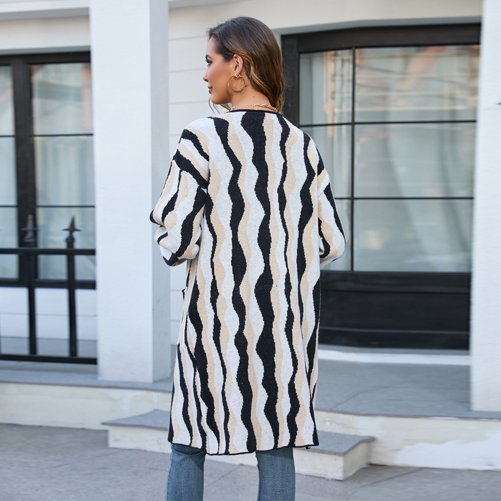 Long Spliced Knit Cardigan with Pockets for Women