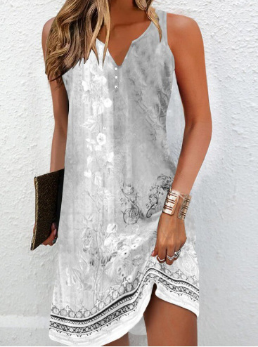 Floral Print Sleeveless V-Neck A-Line Dress