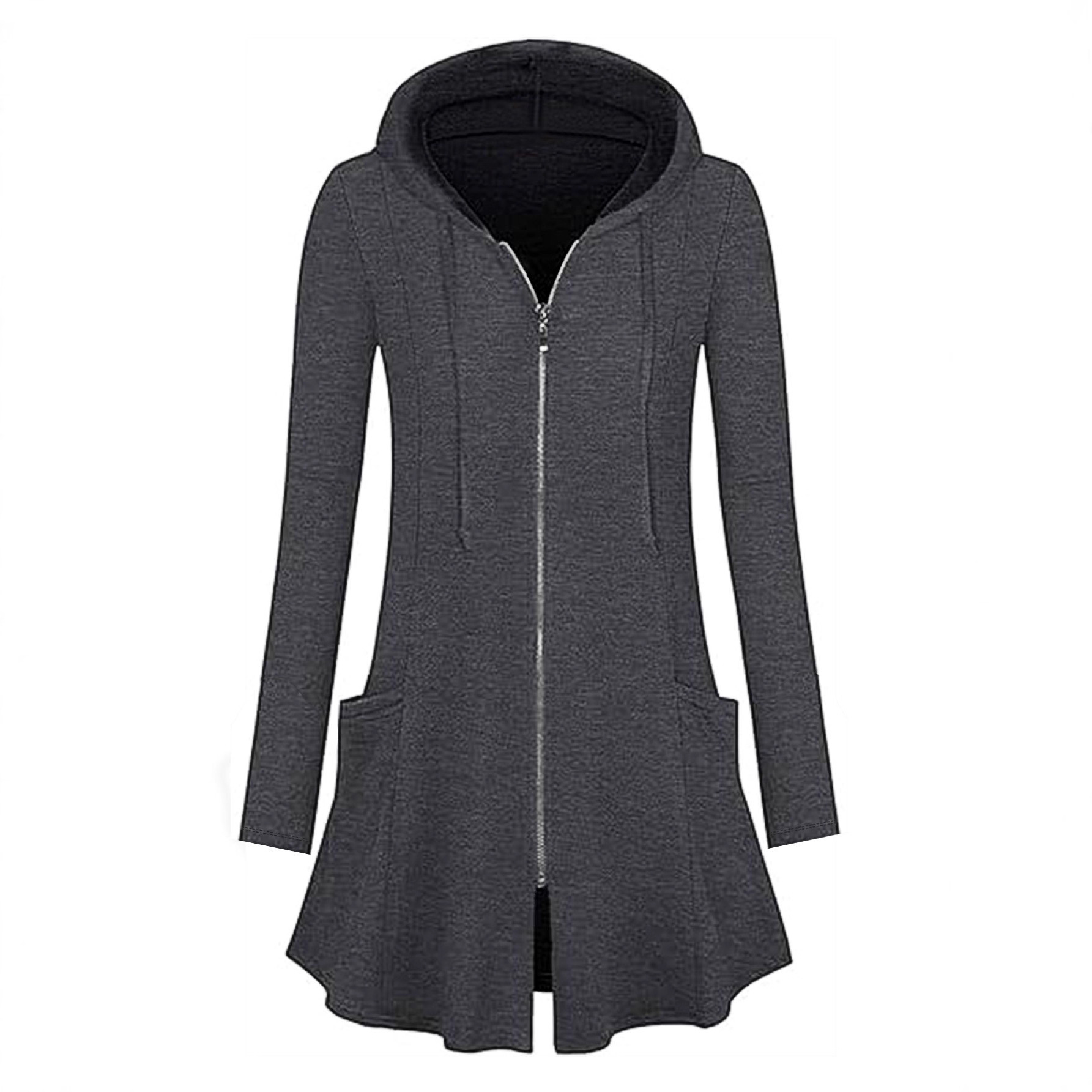 Women's Casual Zip-Up Hooded Mid-Length Sweatshirt Jacket