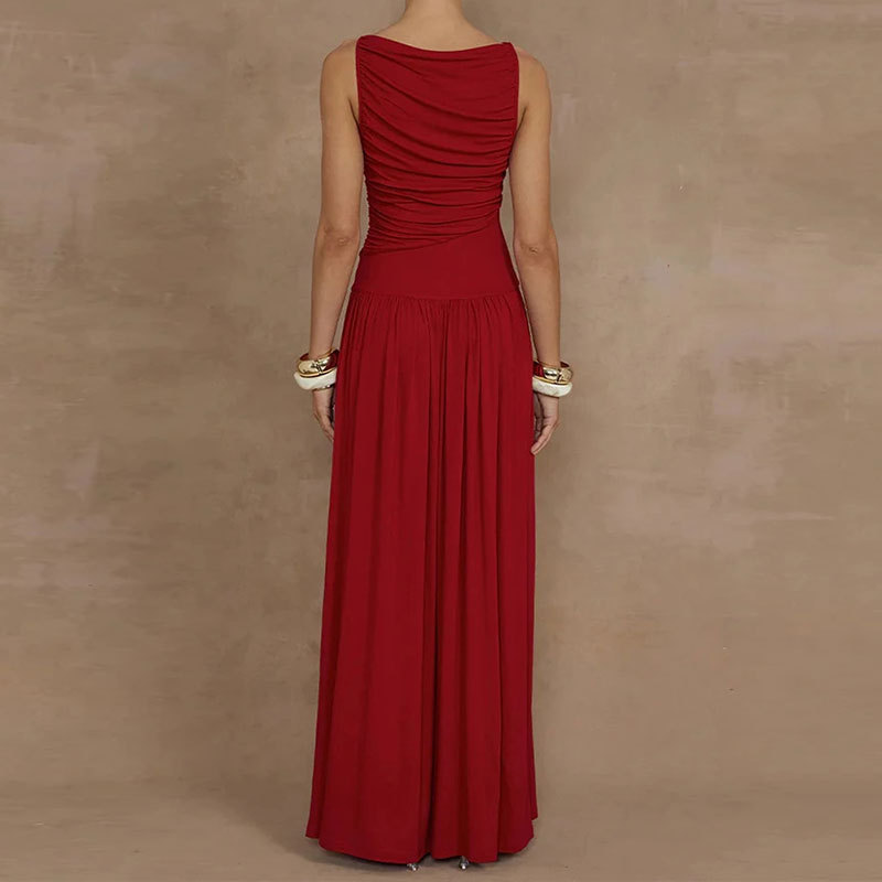 Women's Sexy Minimalist Solid Ruched Waist Midi Dress