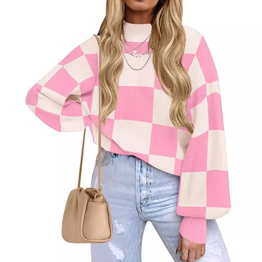 Women's Striped Ribbed Knit Turtleneck Long Sleeve Loose Pullover Sweater