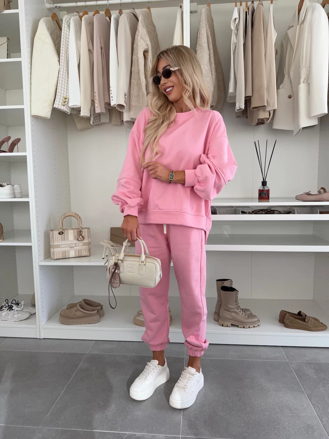 Women's Solid Crewneck Long-Sleeve Sweatshirt & Drawstring Jogger Pants 2-Piece Set