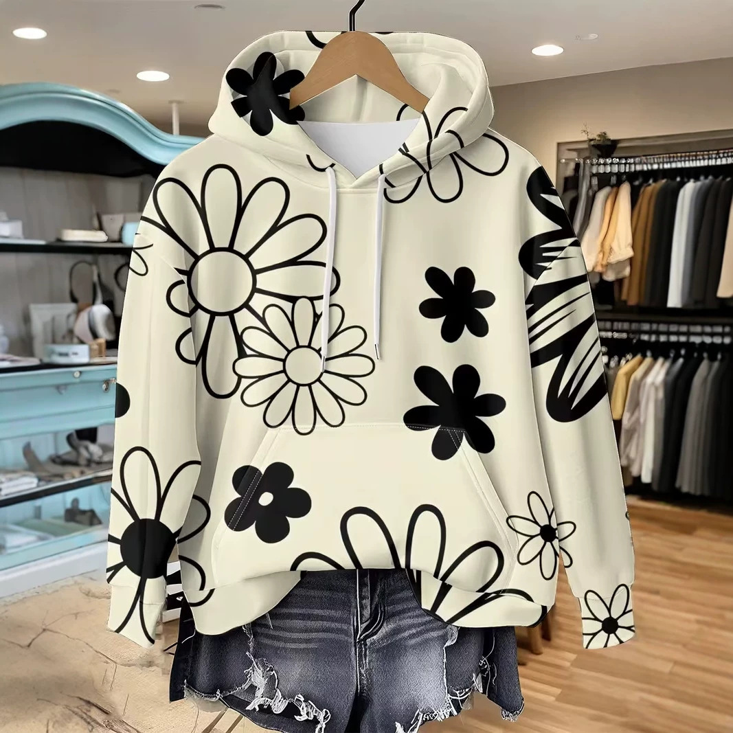 Women's Daisy Floral Print Casual Hoodie