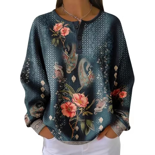 Women's Floral Branch Print Button Sweatshirt