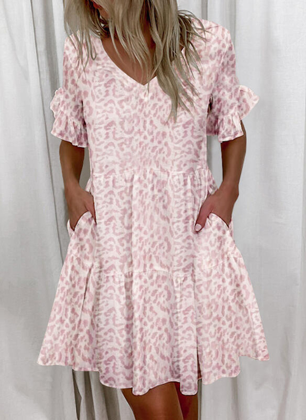 Women's Summer V-Neck Floral Ruffle Pocket Dress