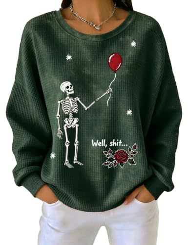 Women's Skull Floral Balloon Print Casual Sweatshirt