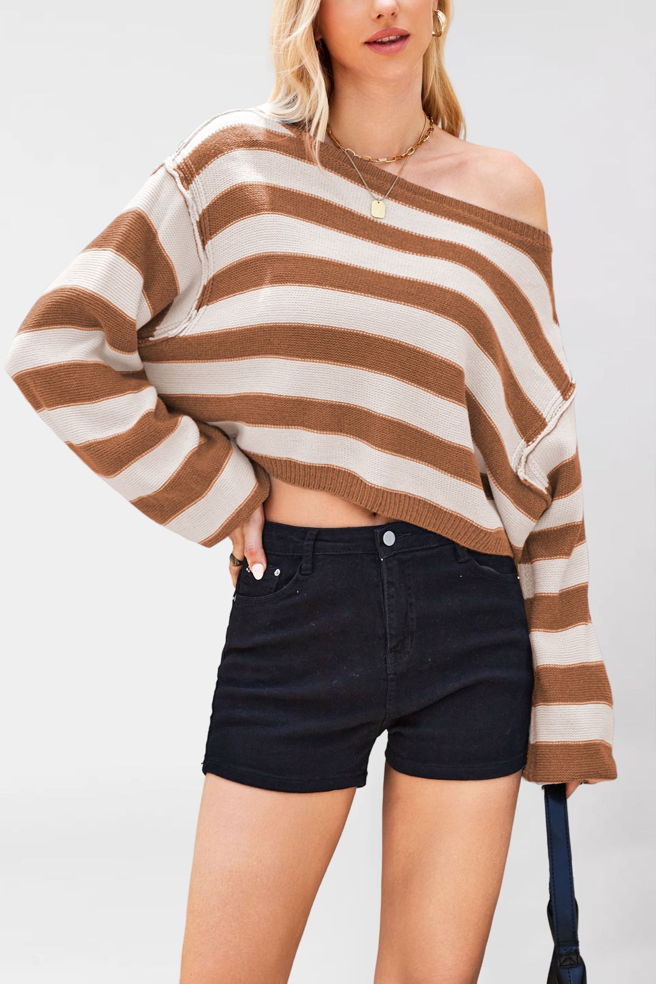 Striped Pullover Sweater Loose Short Knit Top