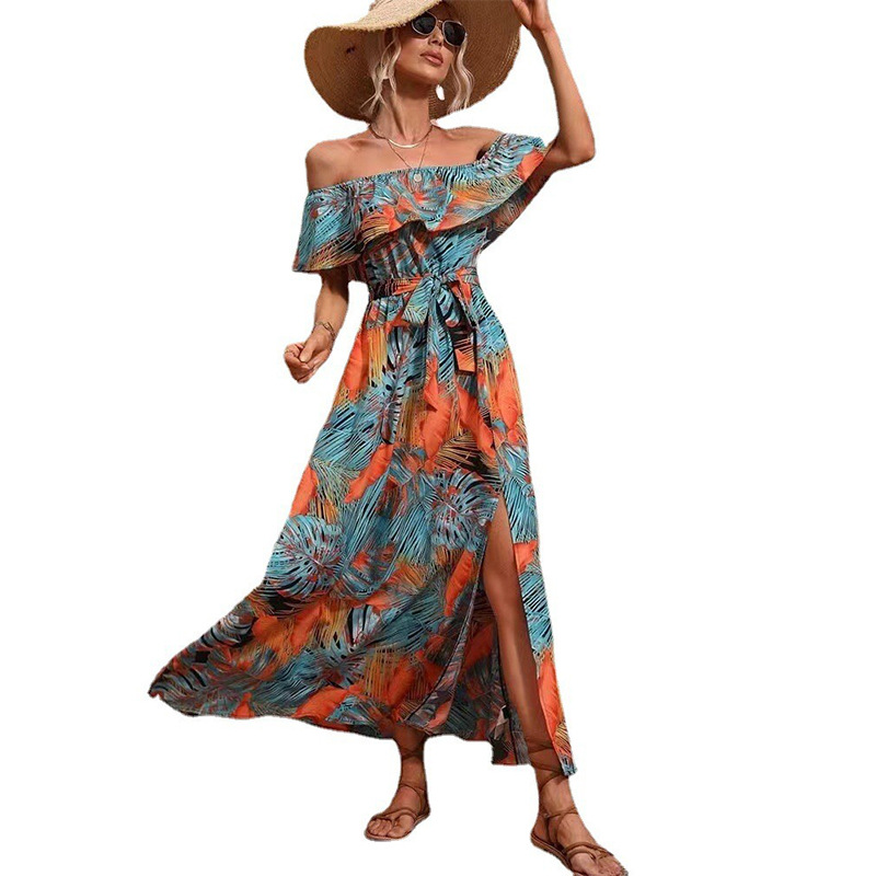 Women's Off-Shoulder Ruffle Floral Print Maxi Dress