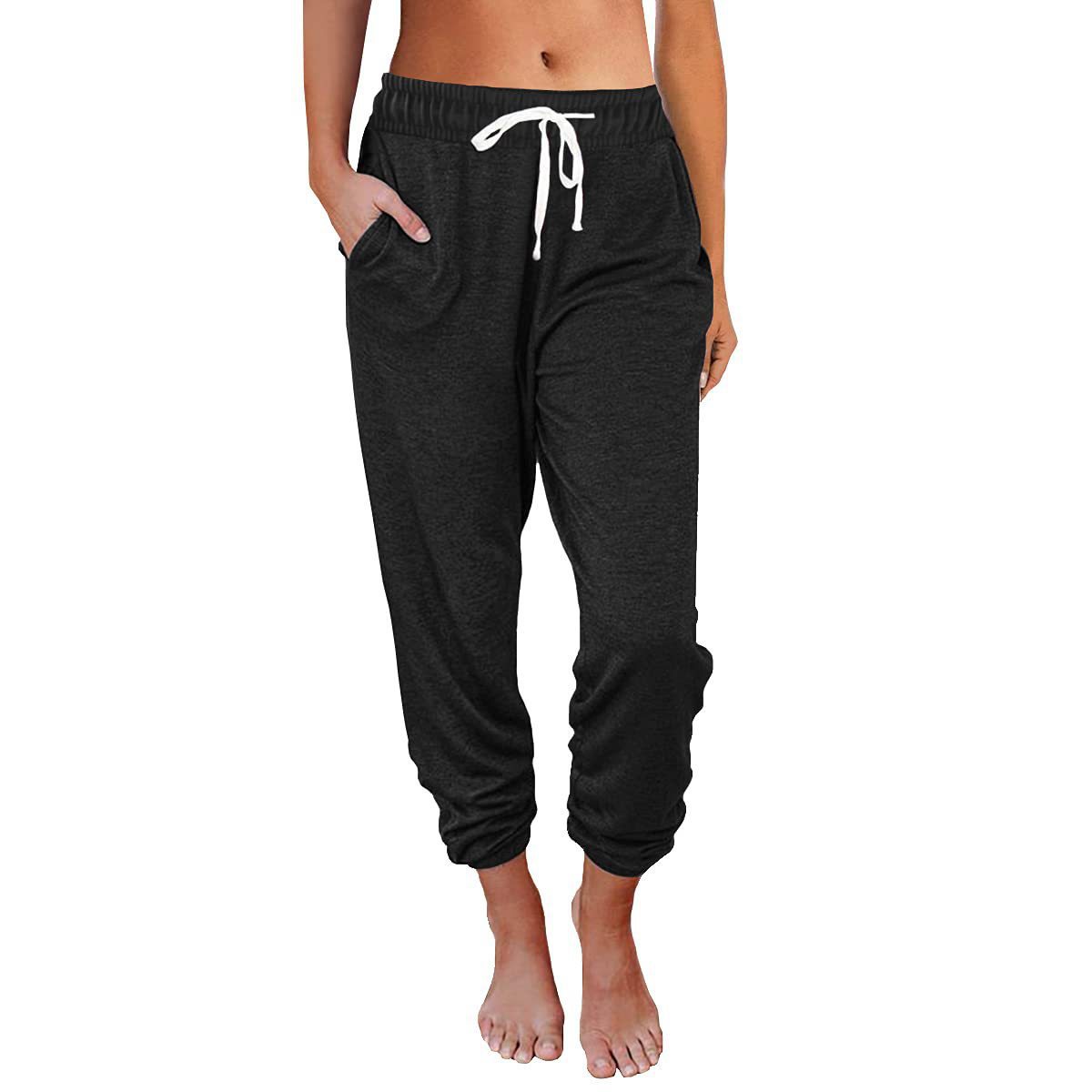 Women's High-Waist Cropped Jogger Pants Loose Fit Cotton Blend
