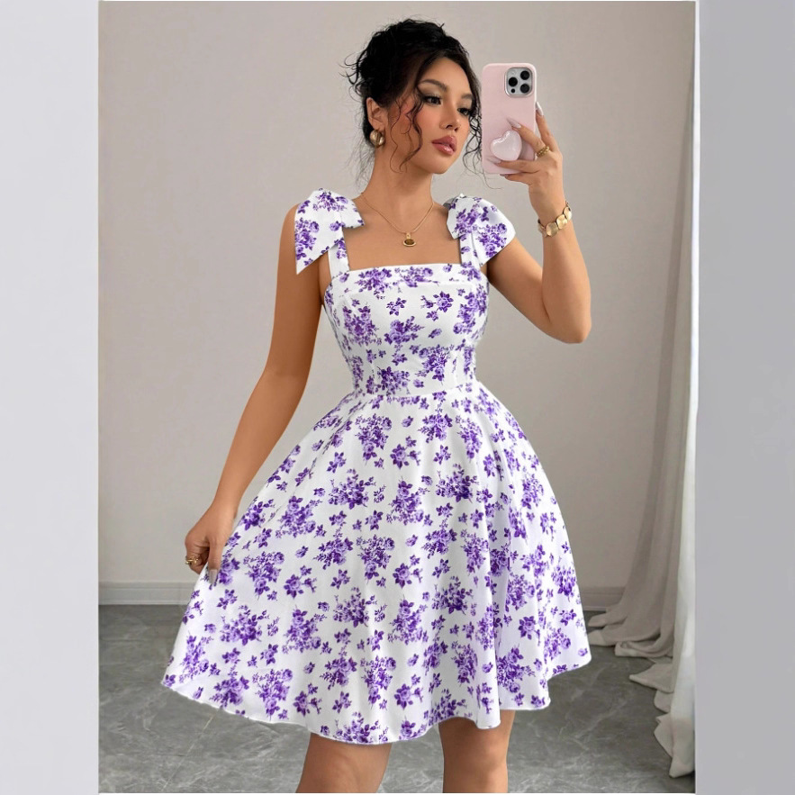 Women's Floral Tie-Back Open-Back Cami Dress
