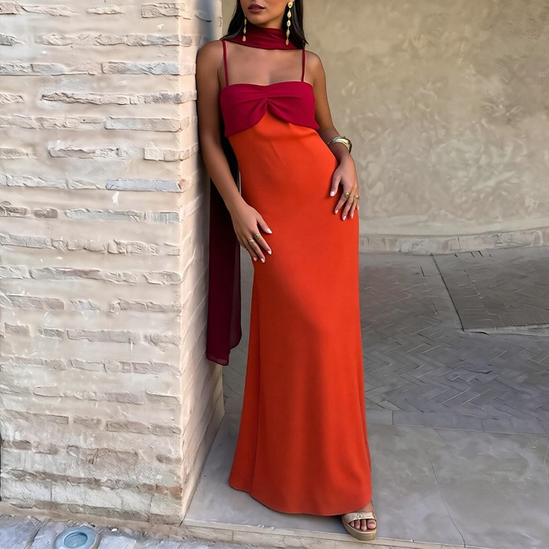 Women's Color-Block Scarf-Neck Bodycon Cami Dress
