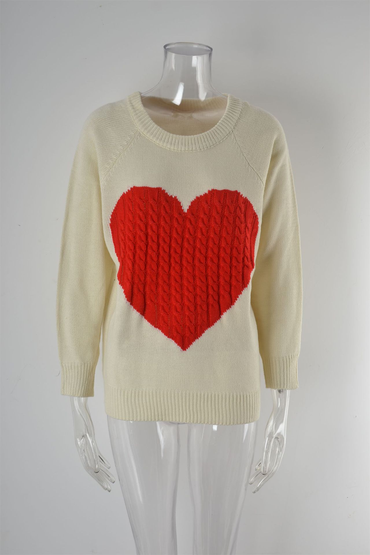 Women's Heart Print Knit Pullover Sweater
