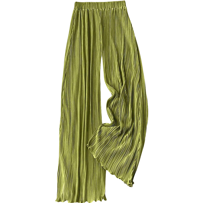 Striped Pleated Wide-Leg Straight Pants