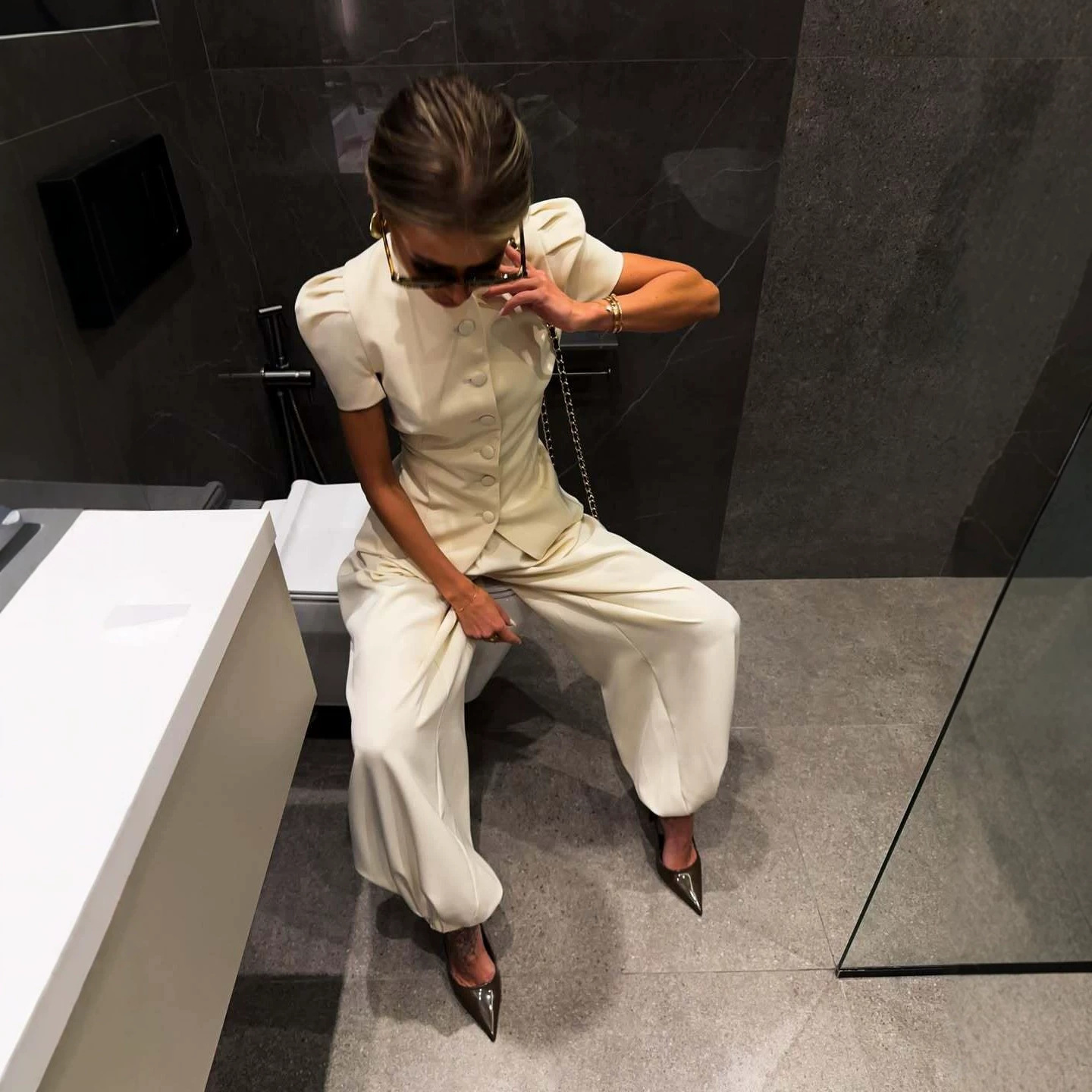 Women's Elegant Jacket and High-Waist Pants Set