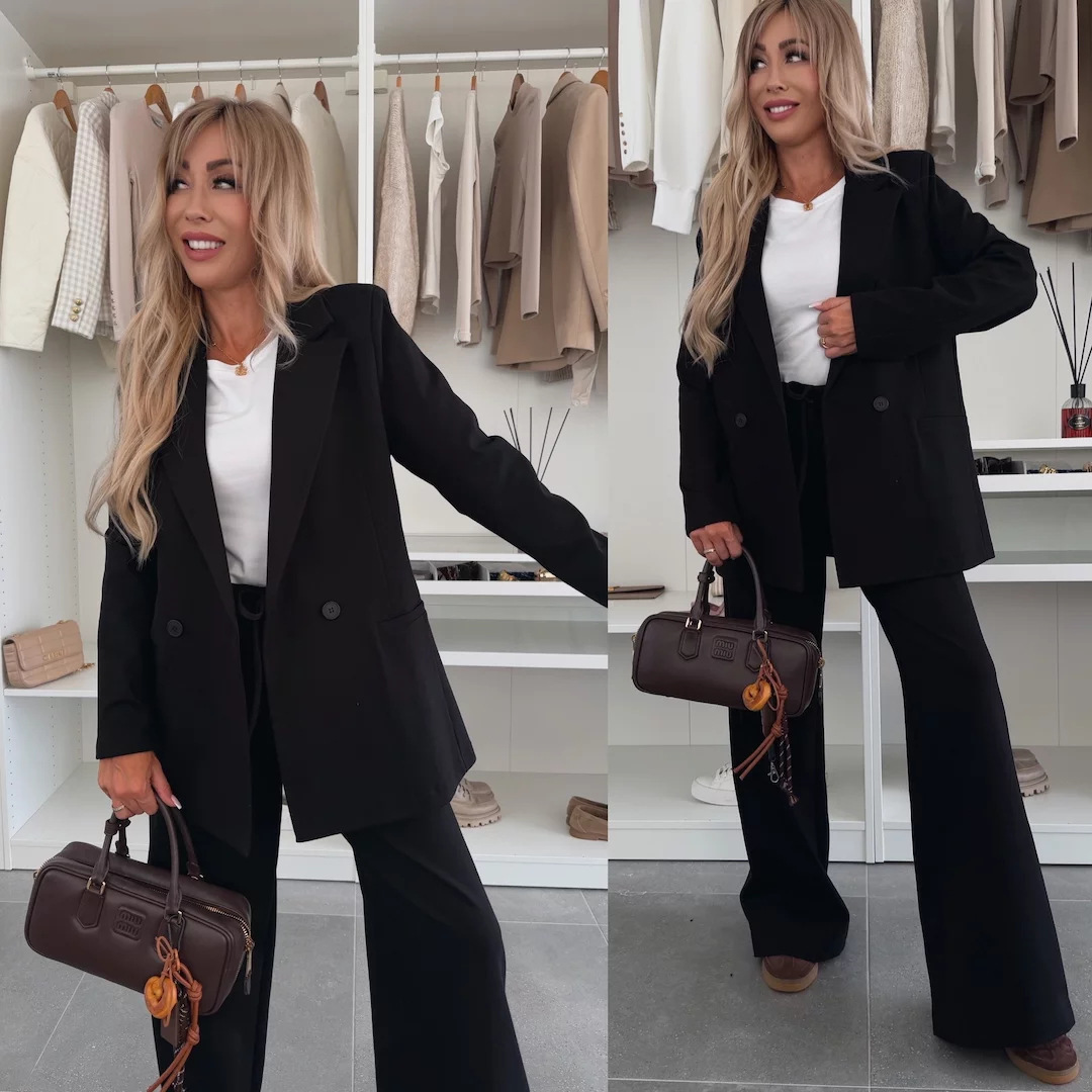 Solid Color Long Sleeve Slim Fit Top and Tie-Waist Pants Two-Piece Set
