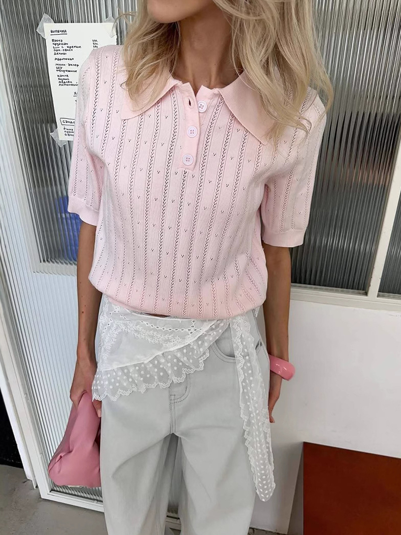 Women's Casual Polo Neck Short Sleeve Knit Top