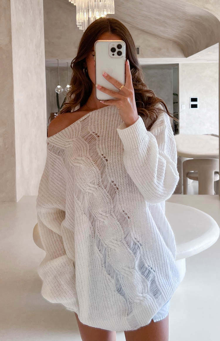 Women's Cutout Off-Shoulder Long-Sleeve Loose Knit Top