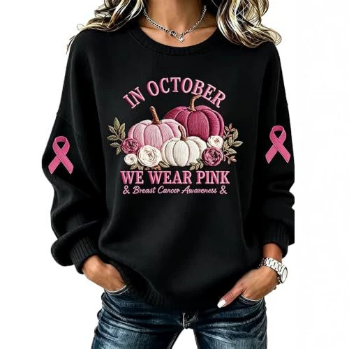 Ribbon Letter Print Crewneck Long Sleeve Waffle Sweatshirt for Women