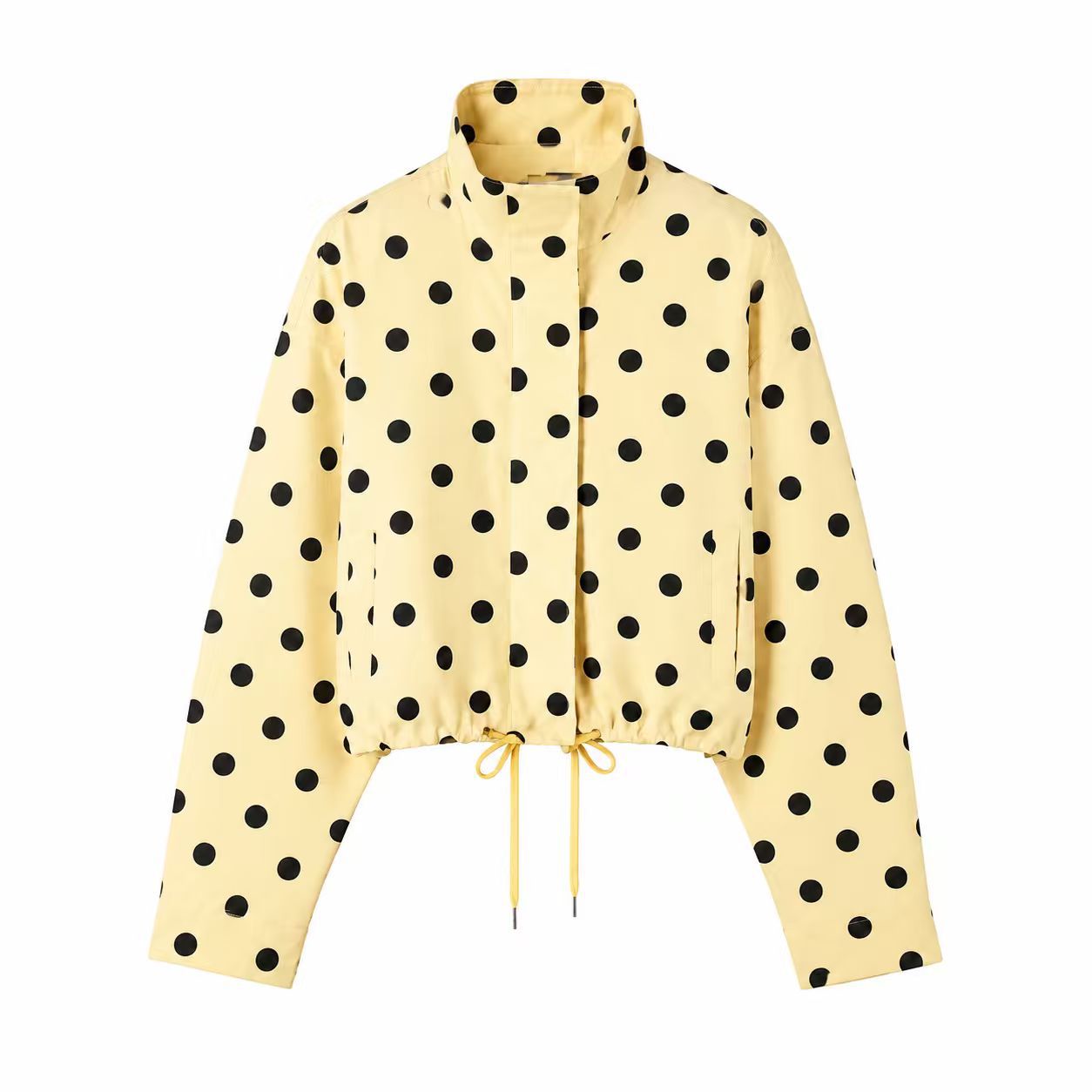 Women's Polka Dot Zip-Up Jacket with Drawstring Stand Collar