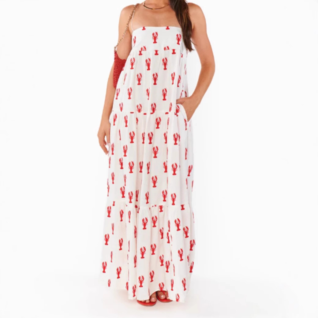 Women's Summer Sleeveless Printed Loose Cami Dress with Pockets